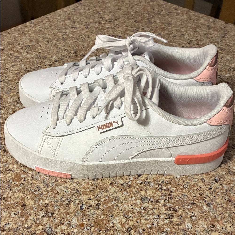 Puma White Sneakers with Pink Accents